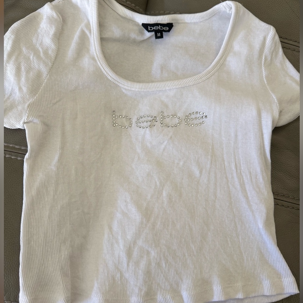 Bebe rhinstones white top